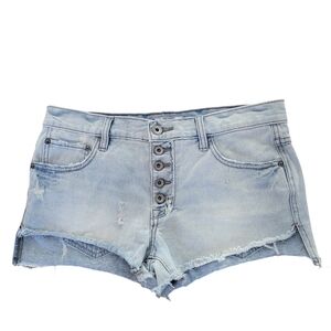 Free People Distressed Denim Button Fly Frayed‎ Hem Light Wash Shorts